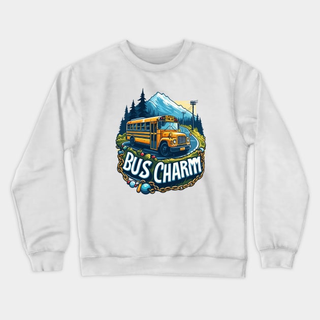 School Bus Charm Crewneck Sweatshirt by Vehicles-Art